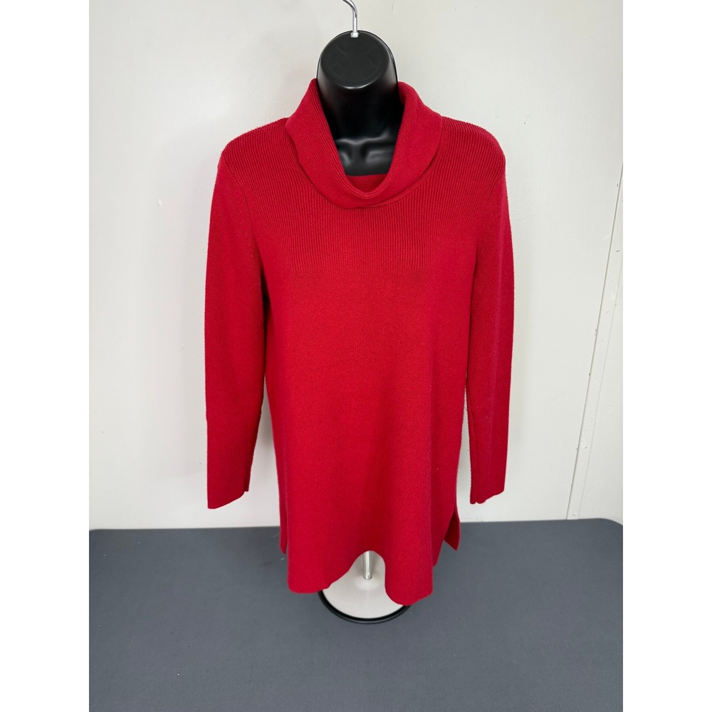 J. Jill Sweater Womens XS Red Cowl Neck Tunic Cotton Blend Long Sleeve Side Slit